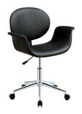 Metal & Wooden Office Arm Chair, Black-Desks and Hutches-Black-PU Wood Metal Gas Lift-JadeMoghul Inc.