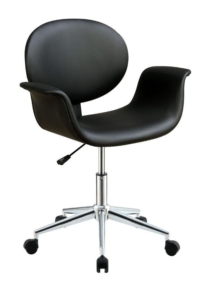 Metal & Wooden Office Arm Chair, Black-Desks and Hutches-Black-PU Wood Metal Gas Lift-JadeMoghul Inc.
