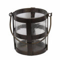 Metal/Glass Candle Holder In Bucket Style, Brown-Candleholders-Brown-Metal/Glass-JadeMoghul Inc.