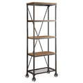 Metallic Book Case With Wooden Top And Shelves, Brown, Black-Bookcases-Brown, Black-Wood Metal-JadeMoghul Inc.
