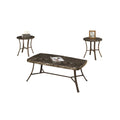 Metallic Coffee End Table Set With Faux Marble Top, Brown-Coffee Table Sets-Brown-Faux Marble top Metal-JadeMoghul Inc.