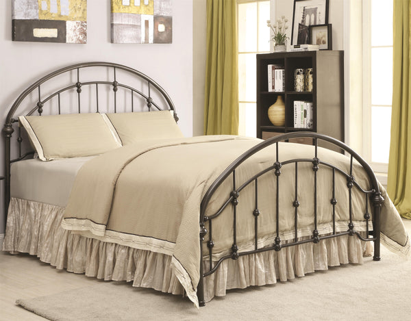 Metallic Full Size Bed with Double Arched Headboard & Footboard, Dark Bronze-Bedroom Furniture-Bronze-Metal-JadeMoghul Inc.