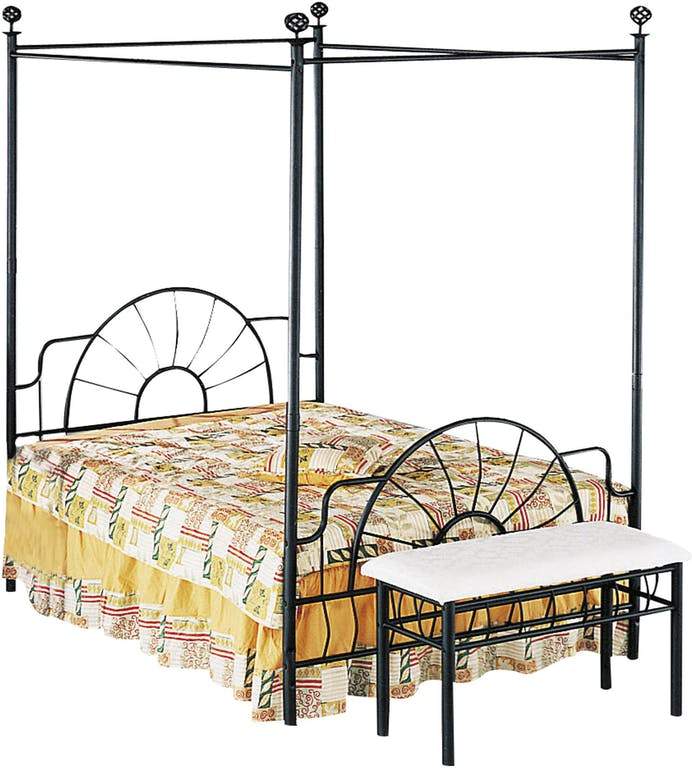 Metallic Full Size Canopy Bed With Starburst style Headboard & Footboard, Black