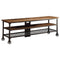 Metallic TV Stand With Wooden Top And Shelf, Brown, Black-Entertainment Centers and Tv Stands-Brown, Black-Wood Metal-JadeMoghul Inc.