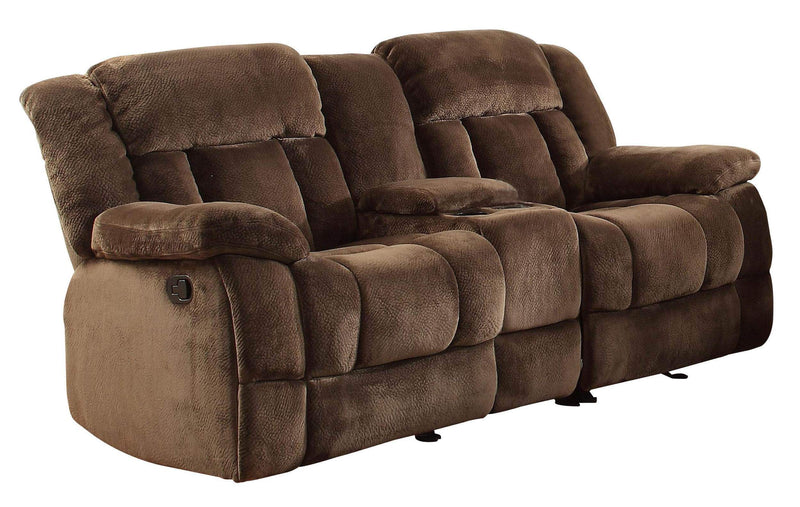 Microfiber Textured Fabric Glider Reclining Loveseat, Brown-Living Room Furniture-Brown-Microfiber Wood Metal-JadeMoghul Inc.