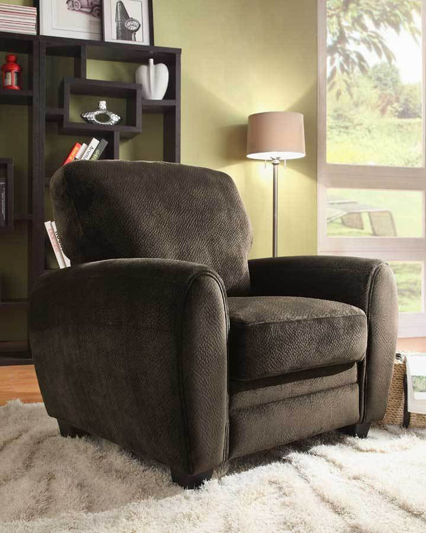 Microfiber Upholstered Cushioned Accent Chair In Chocolate Brown-Living Room Furniture-Brown-Microfiber Wood-JadeMoghul Inc.