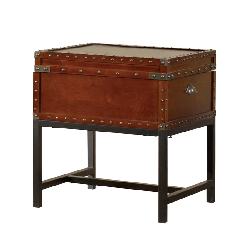 Milbank Industrial Style End Table, Cherry Finish-Side & End Tables-Cherry-Galvanized Iron, Solid Wood, Wood Veneer & Others-JadeMoghul Inc.