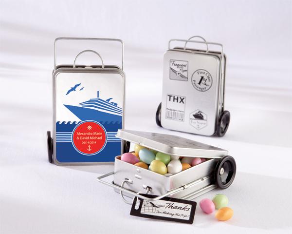 "Miles of Memories" Suitcase Favor Tins (Set of 12) (Personalization Available)-Favor Boxes Bags & Containers-JadeMoghul Inc.