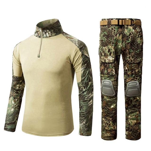 Military Combat Uniform Shirt + Pants Elbow Knee Pads Military Camouflage Suit-Military-S-Green Snake-JadeMoghul Inc.
