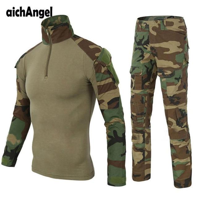 Military Combat Uniform Shirt + Pants Elbow Knee Pads Military Camouflage Suit-Military-S-Woodland-JadeMoghul Inc.