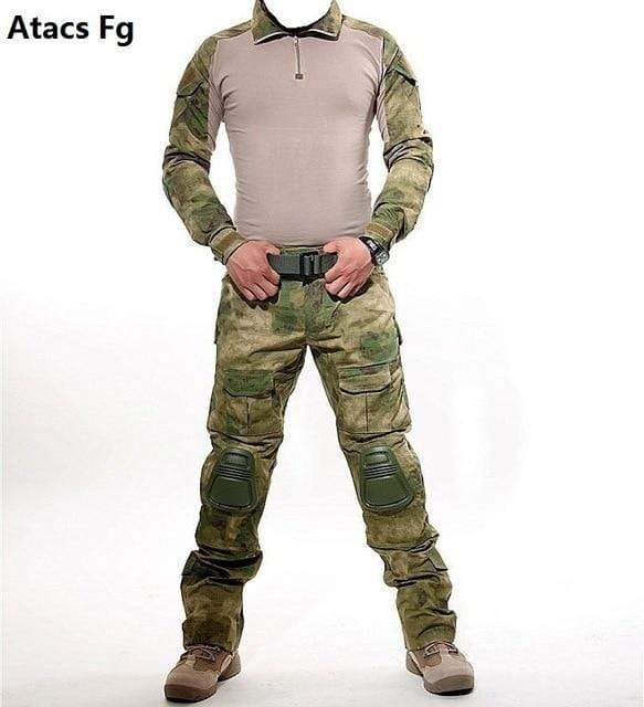 Tactical Camouflage Military Uniform Suit - Military Combat Shirt + Cargo Pants Knee Pads
