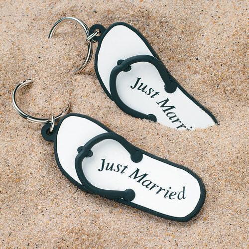 Mini Flip Flop "Just Married" Key Chains (Pack of 6)-Wedding Reception Decorations-JadeMoghul Inc.