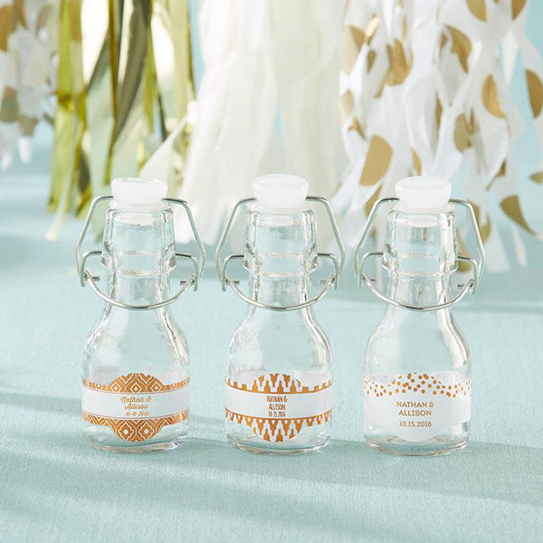 Mini Glass Favor Bottle with Swing Top - Copper Foil (Set of 12)-Favor Boxes Bags & Containers-JadeMoghul Inc.