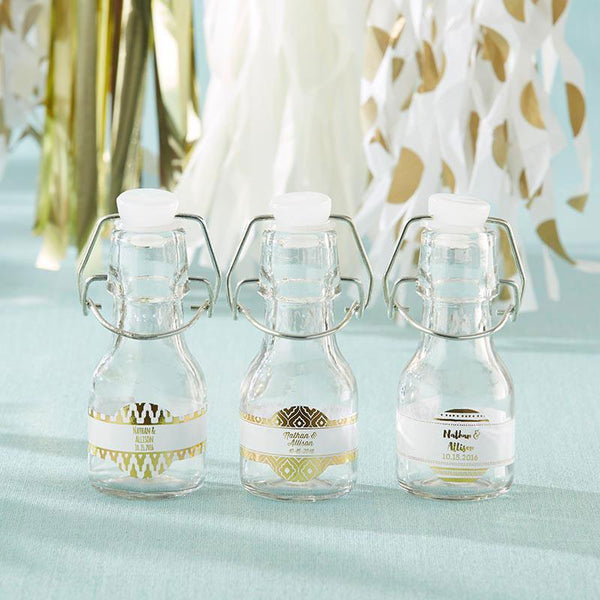 Mini Glass Favor Bottle with Swing Top - Gold Foil (Set of 12)-Favor Boxes Bags & Containers-JadeMoghul Inc.