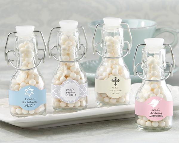 Mini Glass Favor Bottle with Swing Top - Religious (Set of 12) (Available Personalized)-Favor Boxes Bags & Containers-JadeMoghul Inc.