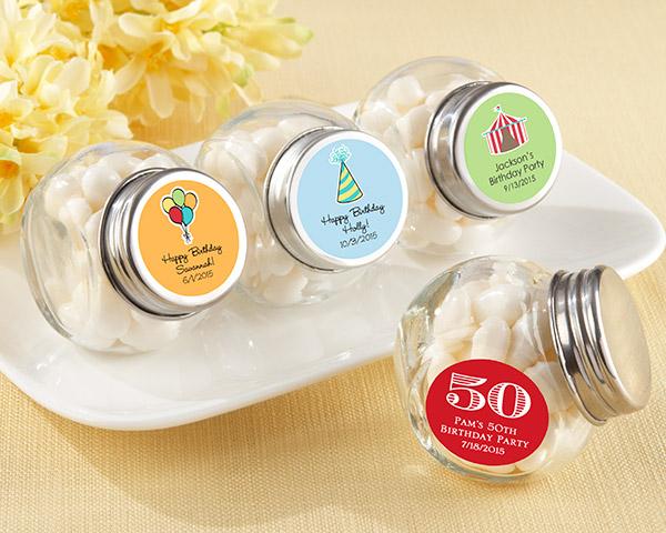 Mini Glass Favor Jar - Birthday (2 Sets of 12) (Available Personalized)-Favor Boxes Bags & Containers-JadeMoghul Inc.