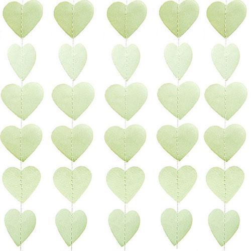 Mini Paper Heart Banner - Sage (Pack of 1)-Wedding Reception Decorations-JadeMoghul Inc.