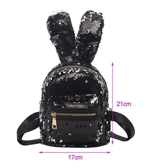 Mini Sequins Backpack Cute Rabbit Ears Shoulder Bag For Women Girls Travel Bag Bling Shiny Backpack Mochila Feminina Escolar New-S Black-JadeMoghul Inc.