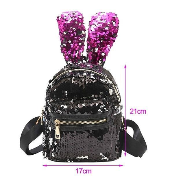 Mini Sequins Backpack Cute Rabbit Ears Shoulder Bag For Women Girls Travel Bag Bling Shiny Backpack Mochila Feminina Escolar New-S Black Pink-JadeMoghul Inc.