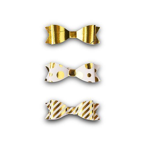 Miniature Assorted Metallic Gold Paper Bows (Pack of 12)-Favor-JadeMoghul Inc.