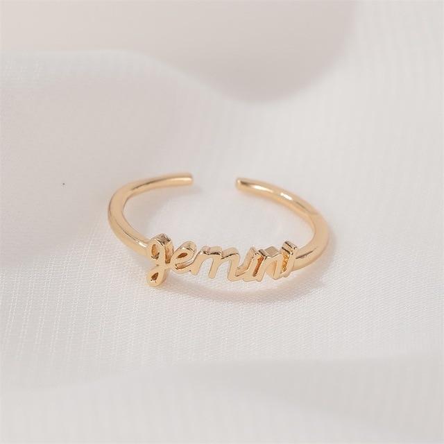 Minimalist thin Open Gold 12 Star Signs Finger Rings Birthday Friendship Jewelry Gift  Personality Custom Zodiac Rings For Women AExp