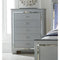 Mirror Accented 5 Drawer Wooden Chest, Silver-Storage Chests-Silver Gray-Wood And Mirror-JadeMoghul Inc.