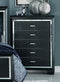 Mirror Accented Wooden Chest With 5 Drawers, Black-Storage Chests-Black-Wood And Mirror-JadeMoghul Inc.