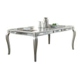 Mirror Accented Wooden Dining Table with Cabriole Legs, Champagne Silver-Dining Furniture-Gold-Wood and Mirror-JadeMoghul Inc.