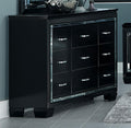 Mirror Accented Wooden Dresser With 9 Drawers, Black-Bedroom Furniture-Black-Wood-JadeMoghul Inc.