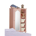 Mirror Door Wooden Chest With Five Open Shelves And Three Baskets, Pink-Cabinet & Storage Chests-Pink-Wood-JadeMoghul Inc.