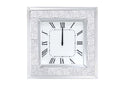 Mirror Framed Wooden Analog Wall Clock With Crystal Accents, White-Mirrors-White-Clock Mirror Faux Rhinestones Engineered Wood-JadeMoghul Inc.