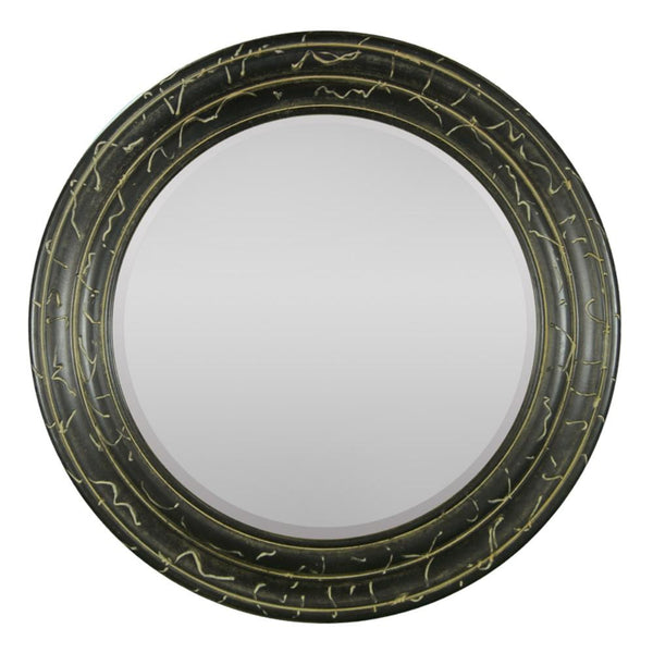 Mirror In Round Wood Frame, Black-Wall Mirrors-Black-Wood-JadeMoghul Inc.