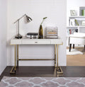 Mirror Top Writing Desk, White & Gold-Desks and Hutches-White & Gold-Mirror PU MDF PB Metal Tube-JadeMoghul Inc.