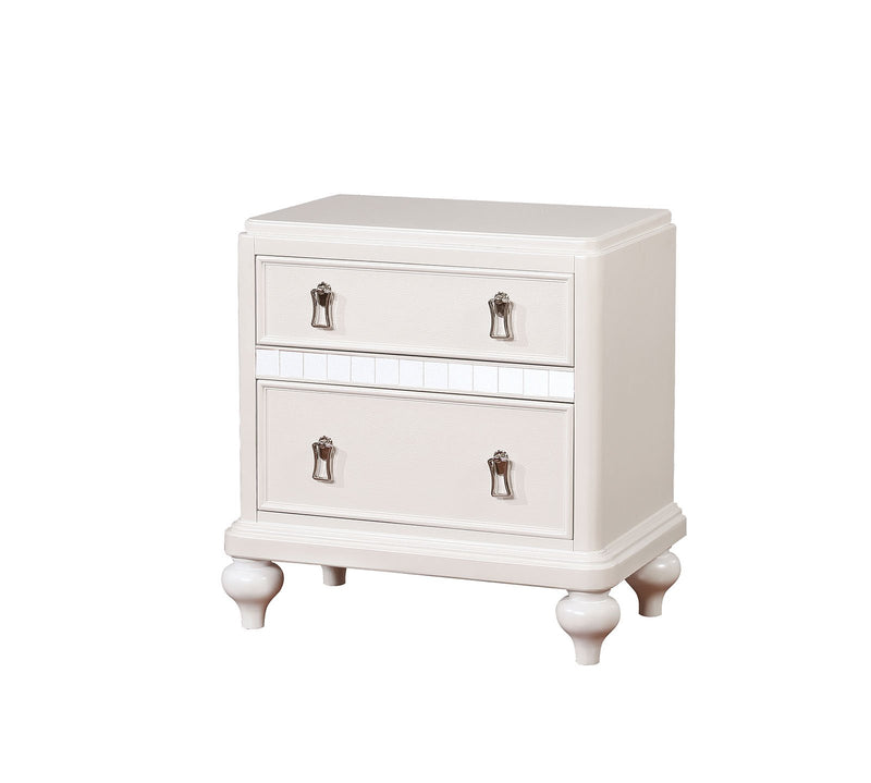 Mirror Trim Accented Solid Wood Night Stand With Felt-Lined Drawers, White-Nightstand-White-Solid Wood Metal Glass-JadeMoghul Inc.