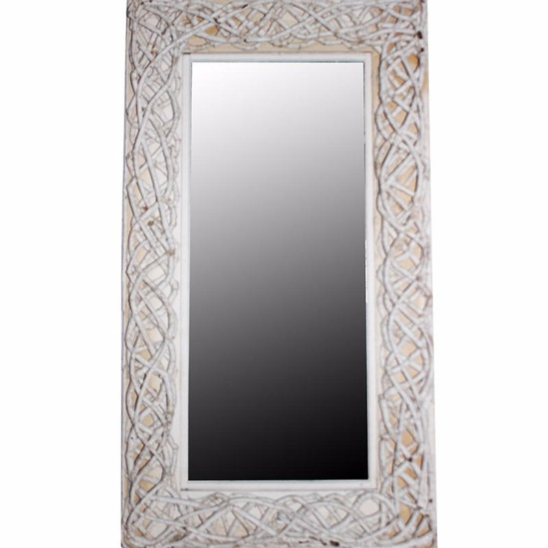 Mirror With Rattan Frame, White-Wall Mirrors-White-Rattan-JadeMoghul Inc.
