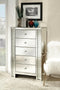 Mirrored Chest With 5 drawers, Mirror-Accent Chests and Cabinets-Mirror-Mirror MDF Crystals Glass-JadeMoghul Inc.