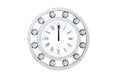 Mirrored Round Shape Wooden Wall Clock, White-Mirrors-White-Clock Mirror Engineered Wood-JadeMoghul Inc.