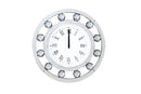 Mirrored Round Shape Wooden Wall Clock, White-Mirrors-White-Clock Mirror Engineered Wood-JadeMoghul Inc.