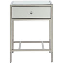 Mirrored Wooden End Table with Metal Framework, Silver-Side and End Tables-Silver-Wood Mirror and Metal-JadeMoghul Inc.