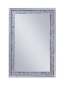 Mirrored Wooden Frame Accent Wall Decor with Faux Crystal Inlay, Clear-Wall Mirrors-Clear-Mirror, Glass, Faux Crystals and Composite Wood-JadeMoghul Inc.