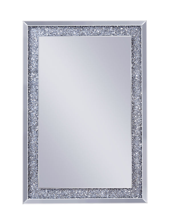 Mirrored Wooden Frame Accent Wall Decor with Faux Crystal Inlay, Clear-Wall Mirrors-Clear-Mirror, Glass, Faux Crystals and Composite Wood-JadeMoghul Inc.