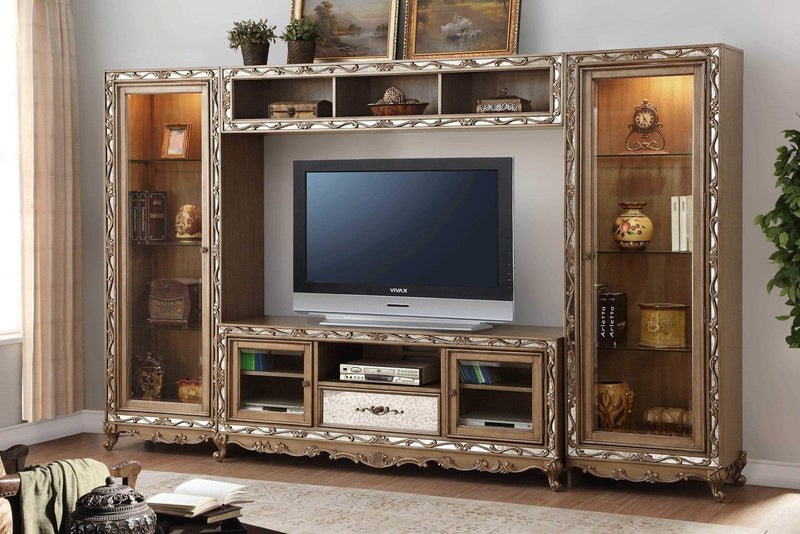 Mirrors Antique Mirror - 17" X 128" X 80" Antique Gold Wood Glass Mirror Entertainment Center HomeRoots