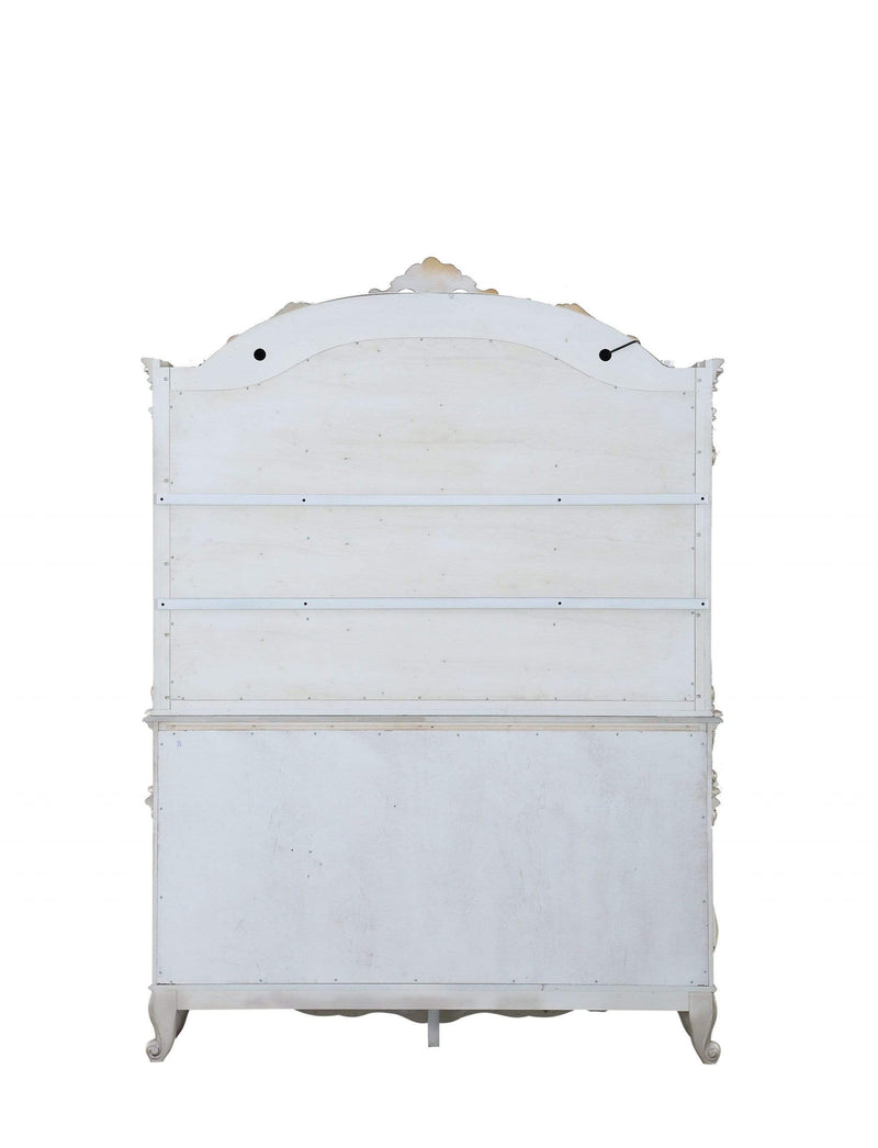 Mirrors Antique Mirror - 24" X 75" X 106" Antique White Wood Glass Mirror Hutch & Buffet HomeRoots