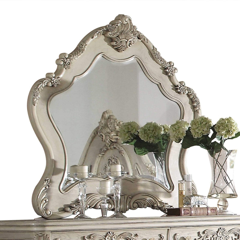 Mirrors Antique Mirror - 3" X 46" X 48" Antique White Wood Mirror HomeRoots