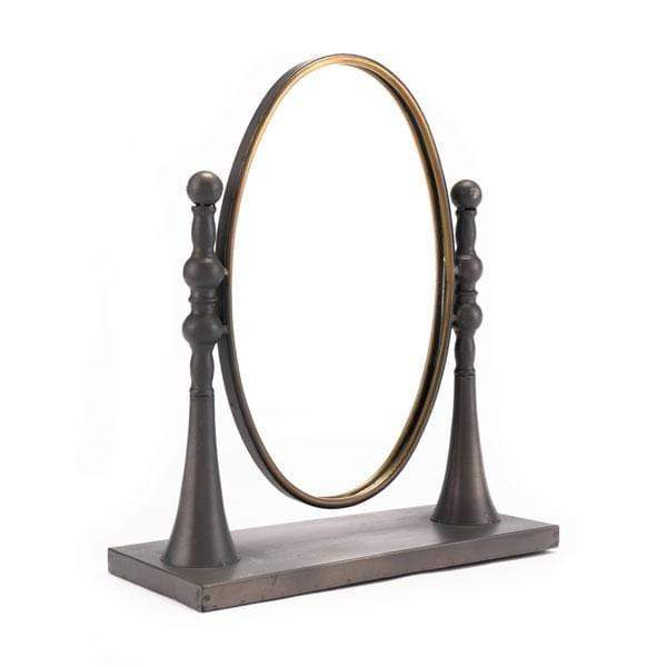 Mirrors Black Mirror - 15" X 6.3" X 17.7" Black And Gold Circle Mirror With Stand HomeRoots