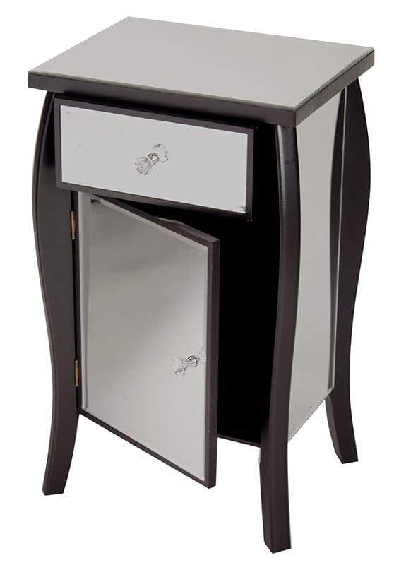 Mirrors Black Mirror - 18'.75" X 14'.5" X 30'.45" Black MDF, Wood, Mirrored Glass Tall Accent Cabinet with a Mirrored Glass Drawer and Door HomeRoots