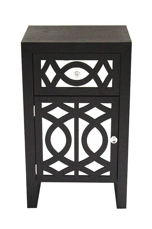 Mirrors Black Mirror - 18" X 13" X 30'.5" Black MDF, Wood, Mirrored Glass Accent Cabinet with Mirrored Glass Door & Drawer HomeRoots