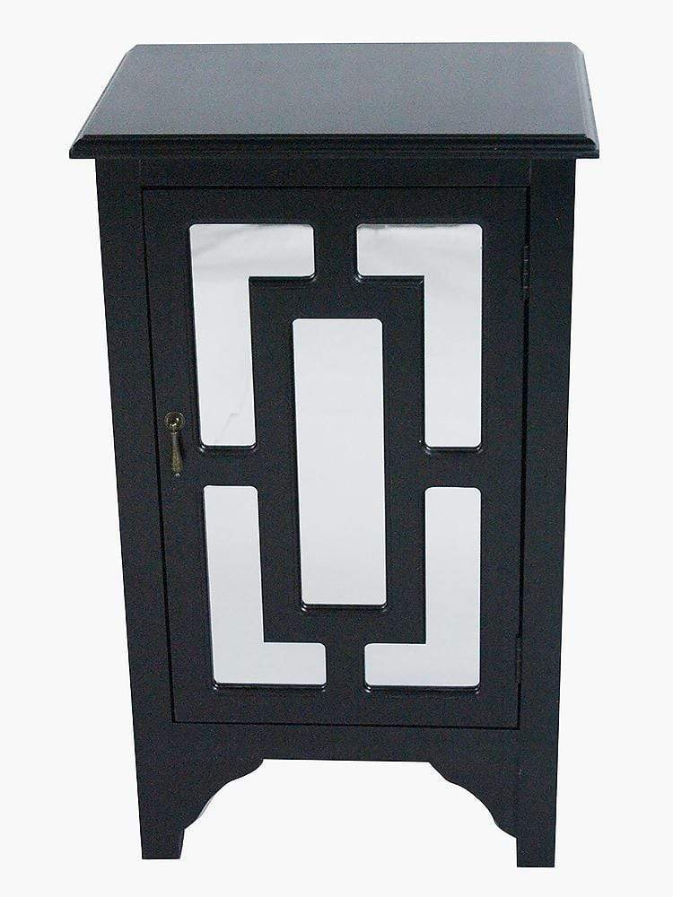 Mirrors Black Mirror - 18" X 13" X 30" Black MDF, Wood, Mirrored Glass Accent Cabinet with a Door and Mirror Inserts HomeRoots