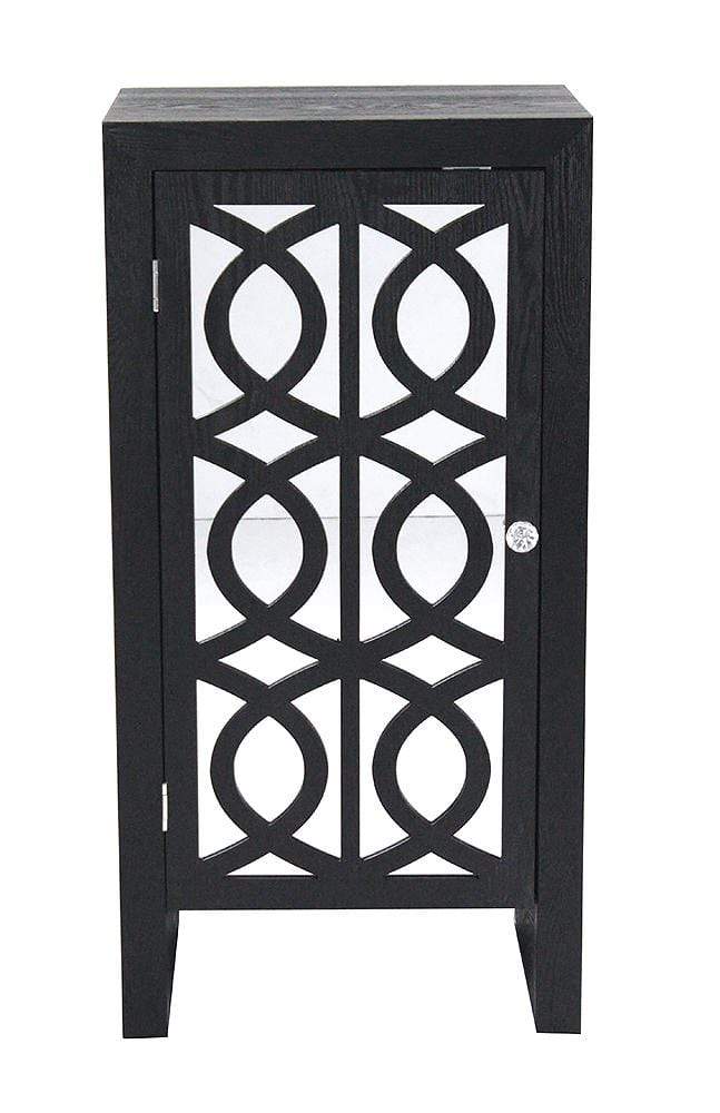 Mirrors Black Mirror - 18" X 13" X 36" Black MDF, Wood, Mirrored Glass Accent Cabinet with Mirrored Glass Door HomeRoots