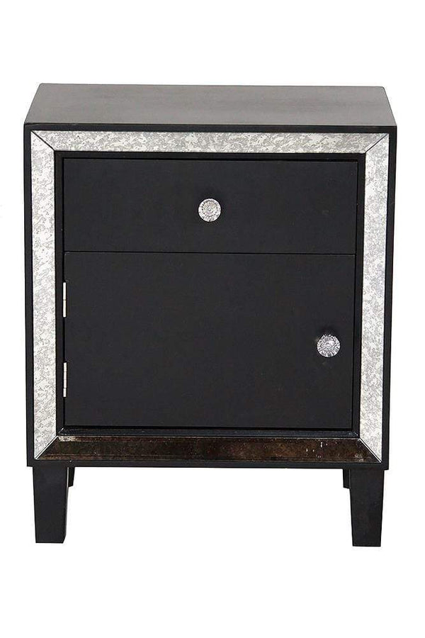 Mirrors Black Mirror - 19'.7" X 13" X 23'.5" Black MDF, Wood, Mirrored Glass Accent Cabinet with a Door and Drawer and Mirrored Glass HomeRoots